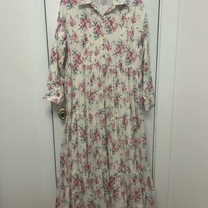 Dainty Jewells Floral Long Sleeve Dress - Pink and Cream